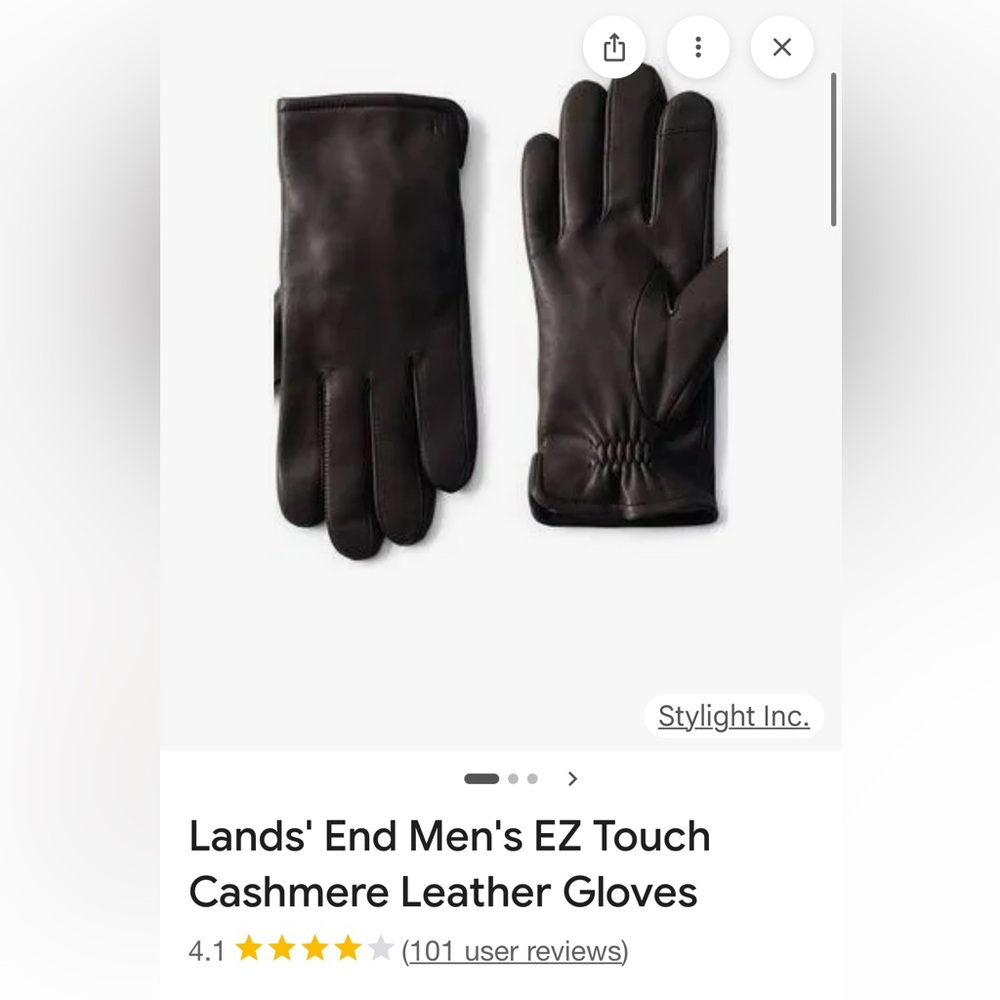 Lands' End Men's EZ Touch Dark Brown Leather Gloves w/ Cashmere lining. XL